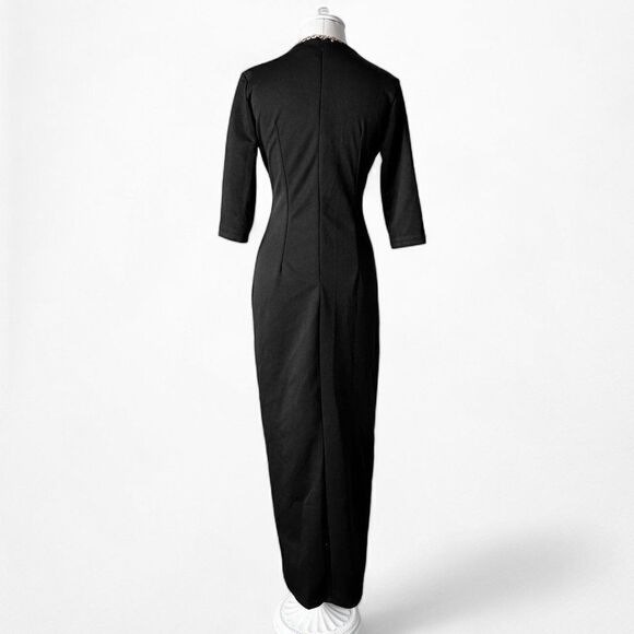 Black Button Front Colorblock Knit Front Slit Bodycon Maxi Dress Size S/M - Picture 5 of 7